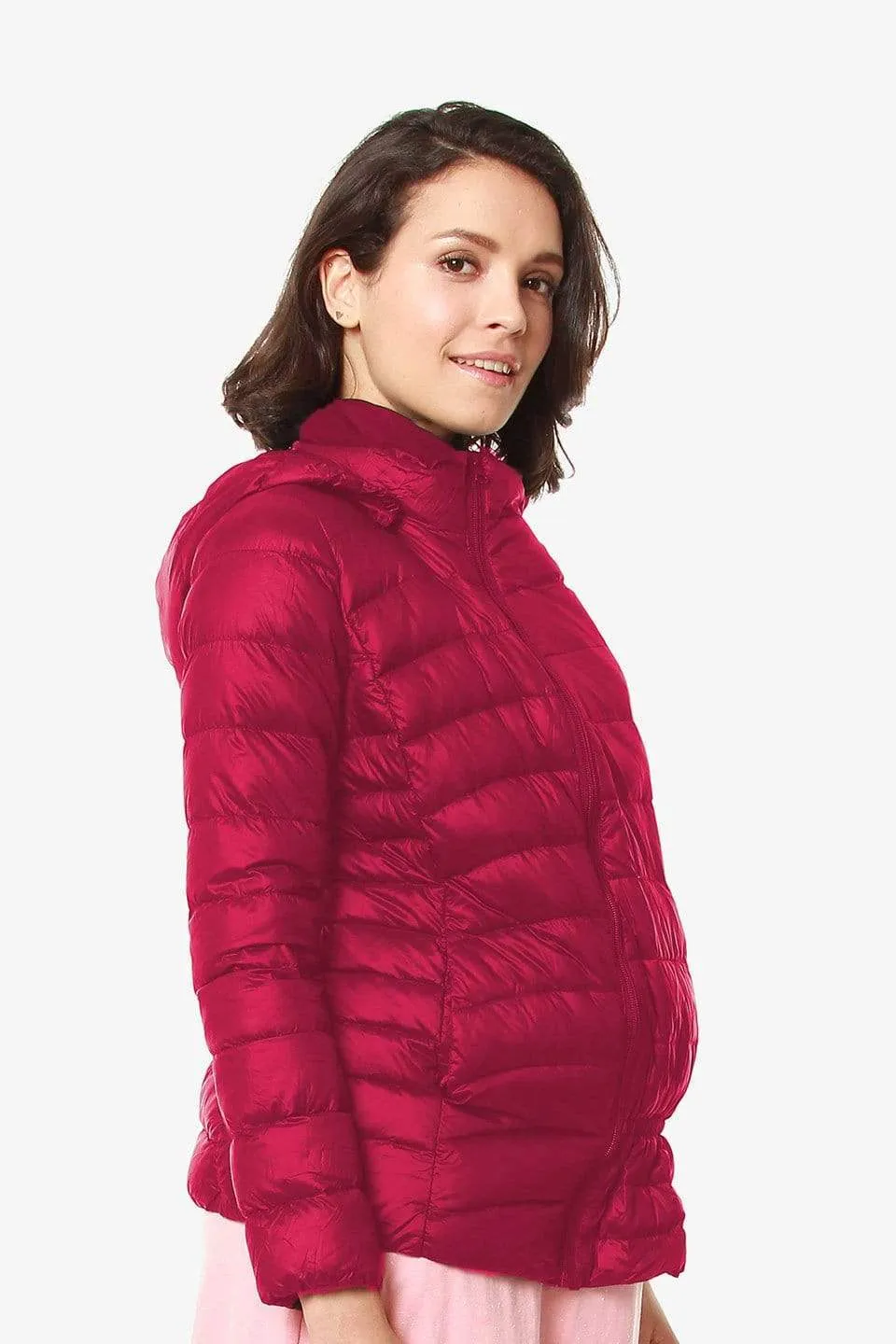 Belle Hooded Woven Maternity Jacket Magenta