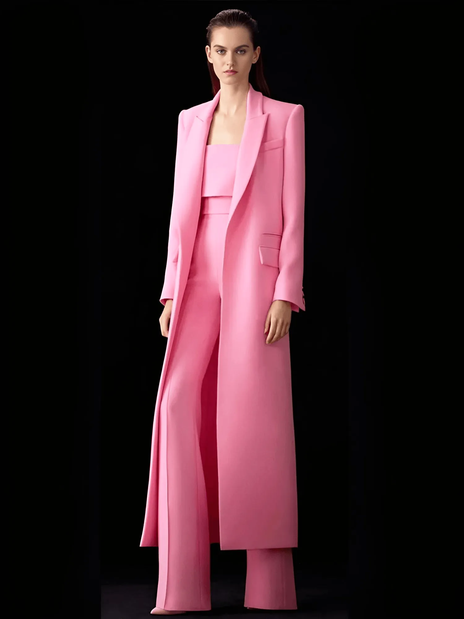 Designer Custom-Made Women Suits Sets Fashion Long Blazer Wide Leg Pants 2 Piece Elongated Jacket Formal Suit