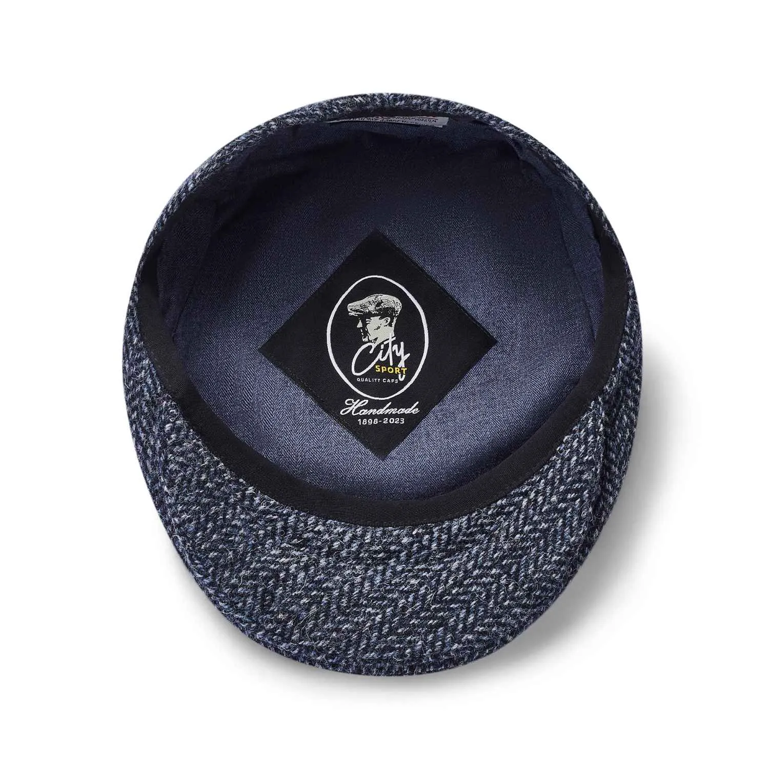 Harris Tweed Flat Cap by City Sport | Blue Herringbone Cap