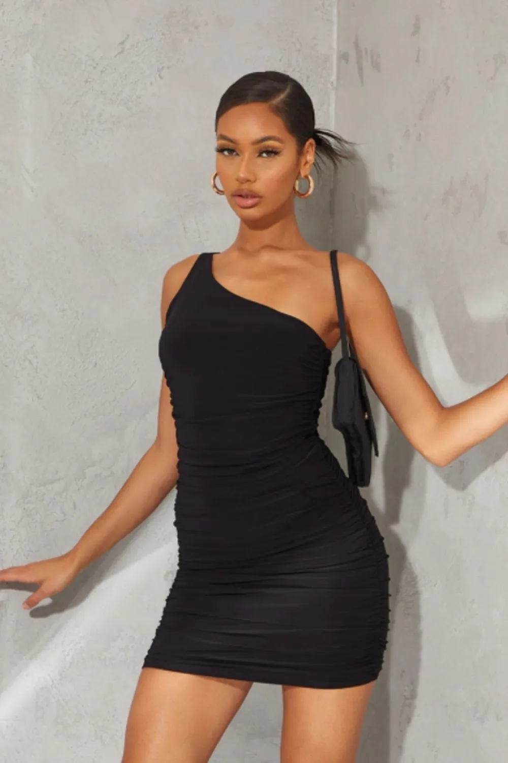 One Shoulder Mini Black Dress