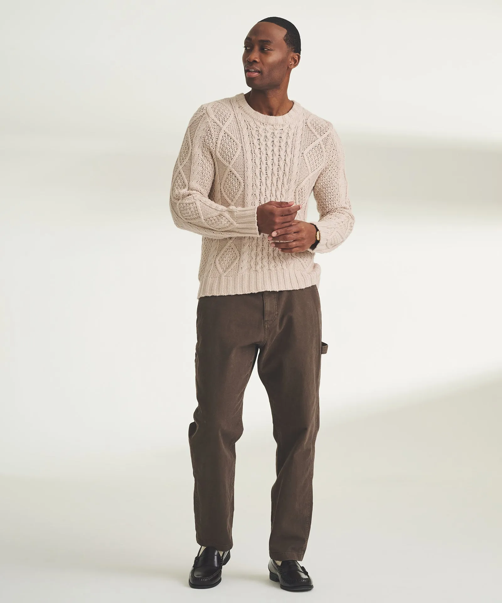 Textured Cotton Cable Crewneck