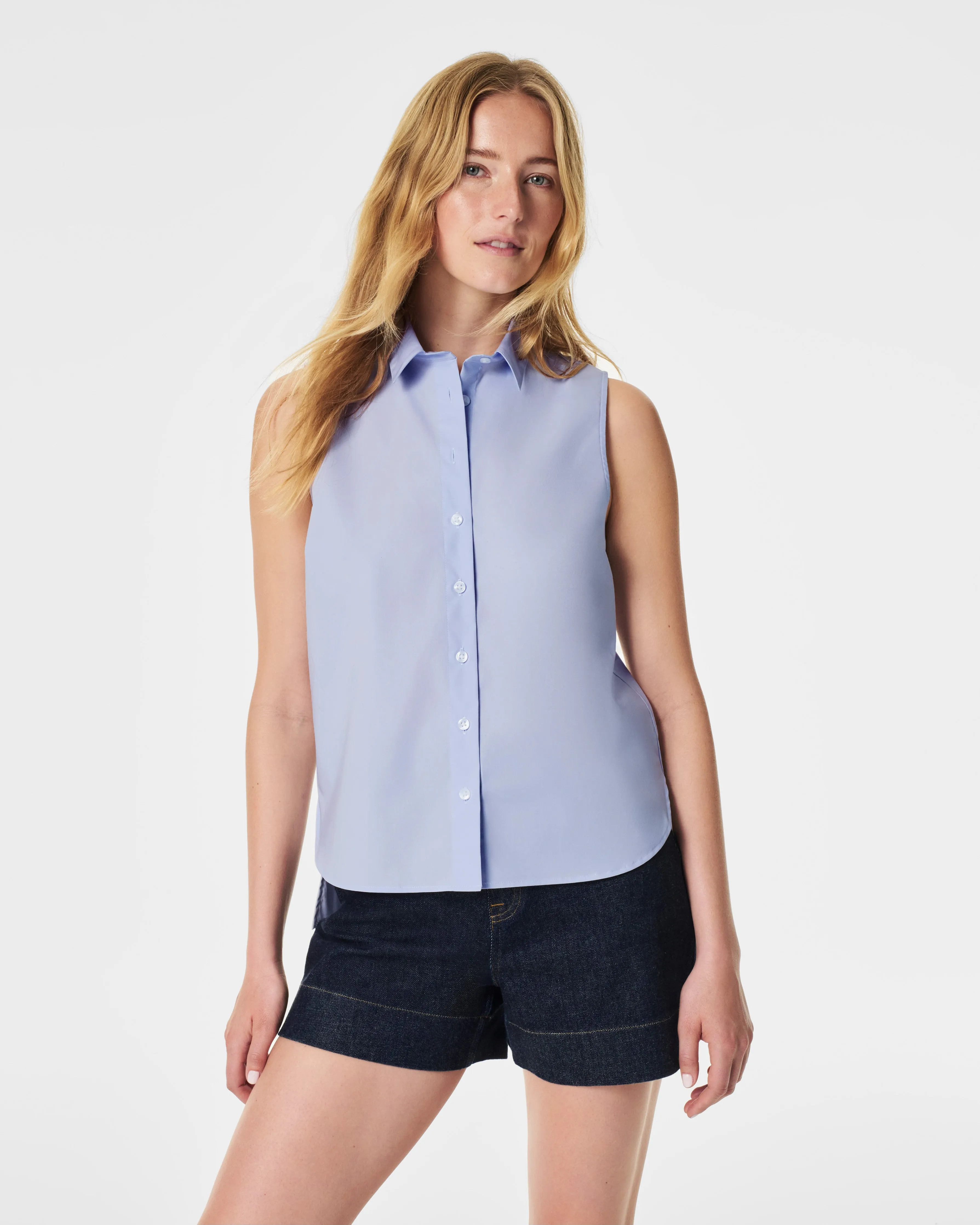 The Best Sleeveless Poplin Button-Down Shirt