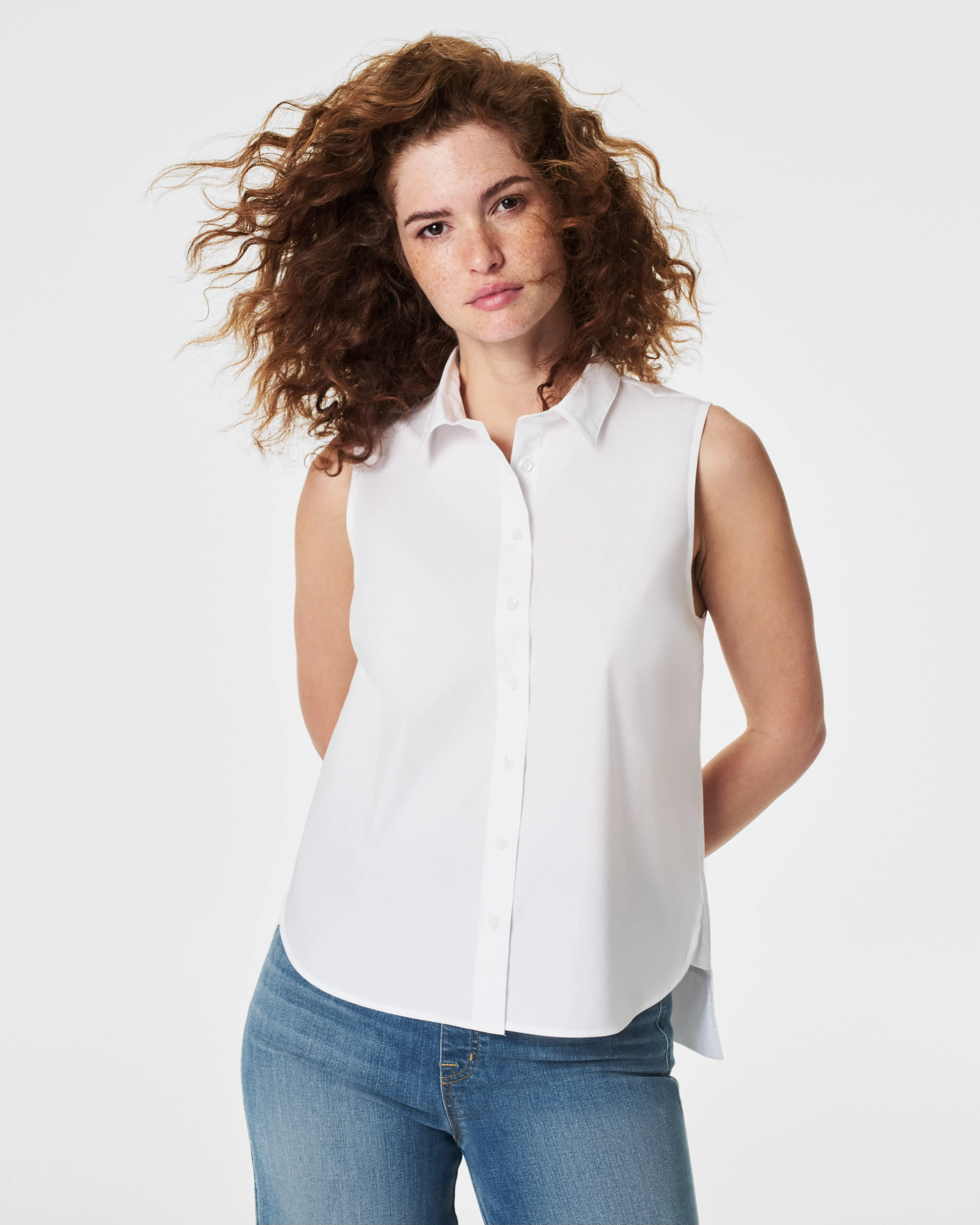 The Best Sleeveless Poplin Button-Down Shirt