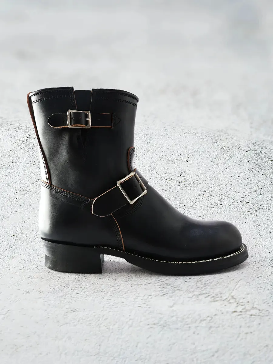 Vegetable Tanned Tea-Core Horsehide Engineer Boots in Black