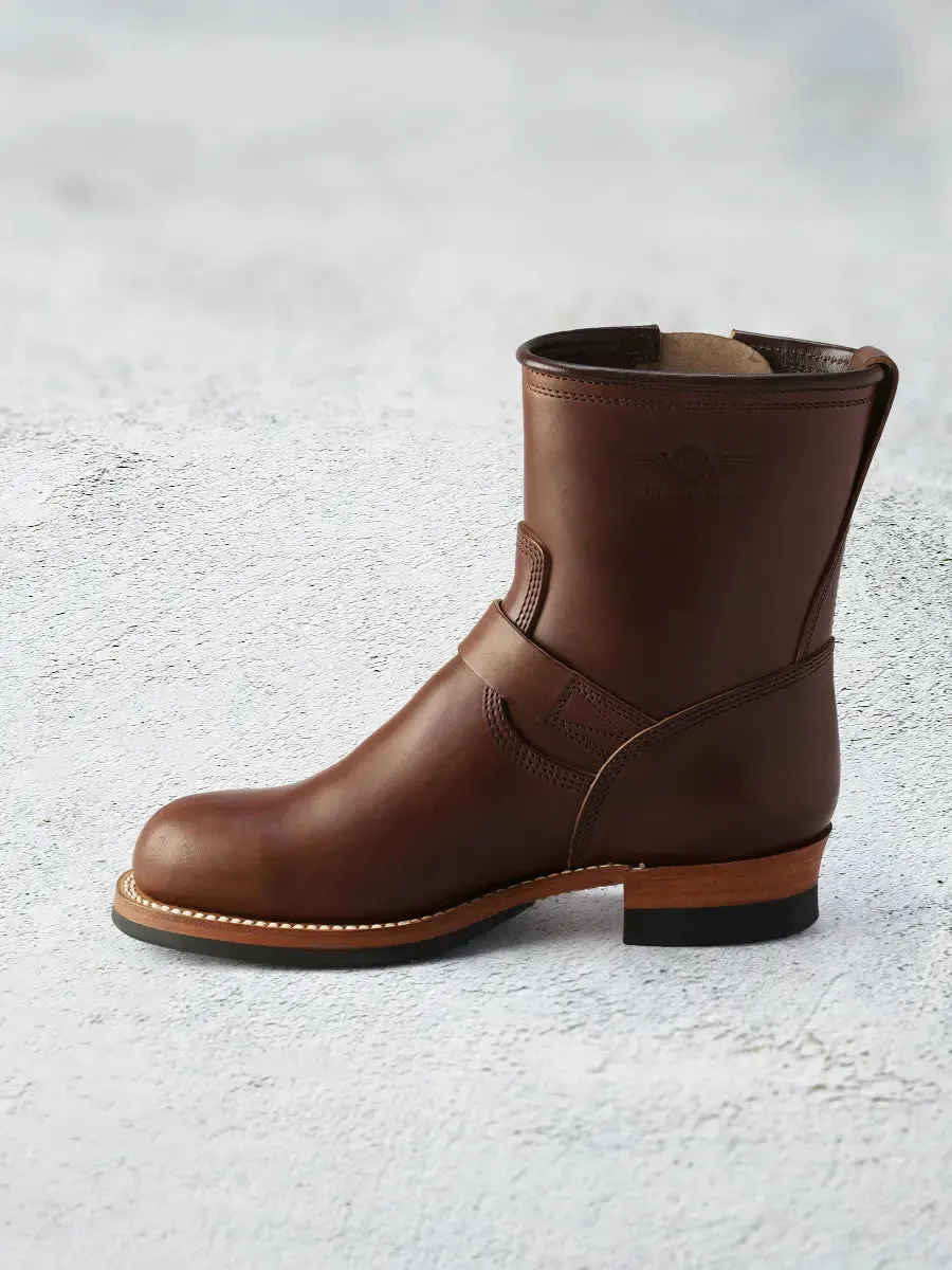 Vegetable Tanned Tea-Core Horsehide Engineer Boots in Brown