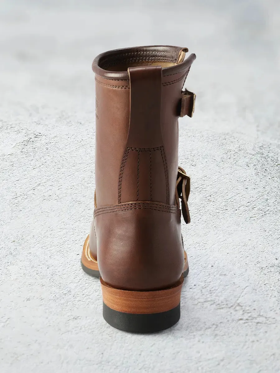 Vegetable Tanned Tea-Core Horsehide Engineer Boots in Brown